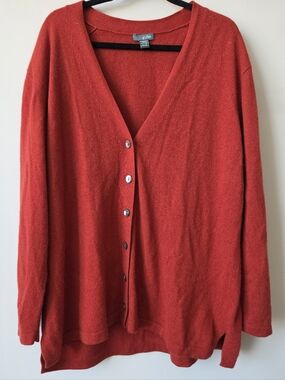 100% Cashmere Orange Red Button-Front V-Neck Cardigan